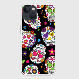 Чехол для iPhone 13 с принтом SKULLS1 ,  |  | skull | мексика | паттерн | праздник | цветы | черепа