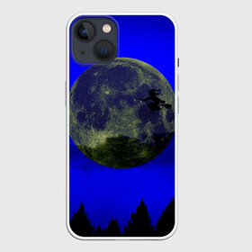 Чехол для iPhone 13 с принтом Зловещие Полнолуние ,  |  | ведьма летит над лесом | ведьма на метле | колдунья на метле | луна и ведьма | луна на хэллоуин | луна над лесом | лунный свет | полнолуние на хэллоуин