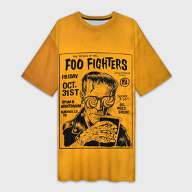 Платье-футболка 3D с принтом THE RETURN OF THE... FOO FIGHTERS ,  |  | ff | foo fighters | альтернативный | группа | дэйв грол | крис шифлетт | метал | музыка | надпись | нэйт мендел | постгранж | пэт смир | рок | тейлор хокинс | фу файтерс | фф | хард | хардрок