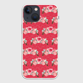 Чехол для iPhone 13 mini с принтом Красные розы паттерн ,  |  | Тематика изображения на принте: rose | паттерн | розочки | розы | цветки | цветочки | цветы