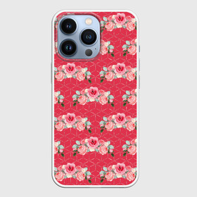 Чехол для iPhone 13 Pro с принтом Красные розы паттерн ,  |  | Тематика изображения на принте: rose | паттерн | розочки | розы | цветки | цветочки | цветы