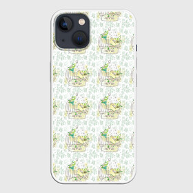 Чехол для iPhone 13 с принтом Канарейки в клетках ,  |  | канарейки | клетка | паттерн | попугаи | птенец | птица | птицы | птички