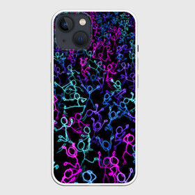 Чехол для iPhone 13 с принтом Neon Rave Party ,  |  | disco | rave | дискотека | неоновый | рейв | танцы | человечки