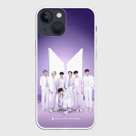 Чехол для iPhone 13 mini с принтом BTS. Purple ,  |  | Тематика изображения на принте: army | bangtan | beyond | boys | bts | j hope | jimin | jin | jungkook | k pop | rm | scene | suga | the | ttdbts | v | армия | арэма | бтс | ви | джей хоупа | джонгук | сюги | чимина | чина | чонгука