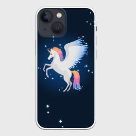 Чехол для iPhone 13 mini с принтом Милый пегас единорог с радужной гривой ,  |  | horse | pony | rainbow | unicorn | аликорн | волшебно | единорог | единороги | звезды | крылья | лошадь | ночь | пегас | пони | радуга | рог | юникорн