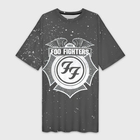 Платье-футболка 3D с принтом Foo Fighters 1995 FF ,  |  | ff | foo fighters | альтернативный | группа | дэйв грол | крис шифлетт | логотипа | метал | музыка | надпись | нэйт мендел | постгранж | пэт смир | рок | серая | тейлор хокинс | фу файтерс | фф | хард | хардрок