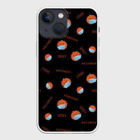 Чехол для iPhone 13 mini с принтом Halloween 2021 , тыква в маске и коронавирус на черном фоне ,  |  | autumn | coronavirus | covid | holiday | mask | medical | monsters | orange | pandemic | pumpkins | ковид | коронавирус | маска | медицинская | монстры | оранжевая | осень | пандемия | праздник | тыквы