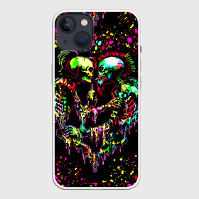 Чехол для iPhone 13 с принтом Адская любовь ,  |  | bright colors | day of the dead | drops | fireworks | halloween | heart | holiday | love | mexico | skeletons | spirits of the dead | splashes | брызги | день мертвых | духи мертвых | капли | любовь | мексика | праздник | сердце | скел