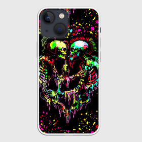 Чехол для iPhone 13 mini с принтом Адская любовь ,  |  | bright colors | day of the dead | drops | fireworks | halloween | heart | holiday | love | mexico | skeletons | spirits of the dead | splashes | брызги | день мертвых | духи мертвых | капли | любовь | мексика | праздник | сердце | скел