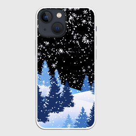 Чехол для iPhone 13 mini с принтом Снежная ночь в зимнем лесу ,  |  | christmas | christmas tree | happy new year | merry christmas | new year | snow | snowflakes | tree | белый снег | декабрь | ёлка | елки | зима | зима близко | зимний орнамент | зимний узор | лес | моро | новый год | пейзаж | подарок | природа