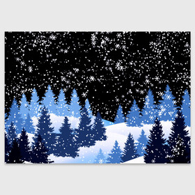 Поздравительная открытка с принтом Снежная ночь в зимнем лесу , 100% бумага | плотность бумаги 280 г/м2, матовая, на обратной стороне линовка и место для марки
 | christmas | christmas tree | happy new year | merry christmas | new year | snow | snowflakes | tree | белый снег | декабрь | ёлка | елки | зима | зима близко | зимний орнамент | зимний узор | лес | моро | новый год | пейзаж | подарок | природа