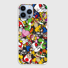 Чехол для iPhone 13 Pro Max с принтом Mrio ALLSTARS ,  |  | bowser | bullet bill | goomba | koopa troopa | luigi | mario | princess peach | toad | yoshi | боузер | гриб | гумба | йоши | купа | луиджи | марио | пуля билл