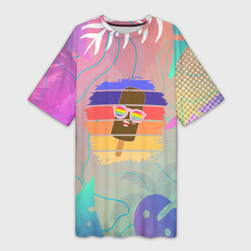Платье-футболка 3D с принтом Эскимо в Тропиках ,  |  | bright colors | ice cream | palm trees | popsicle | popular | top | trending | tropics | в топе | в тренде | мороженое | пальмы | популярные | тропики | эскимо | яркие цвета