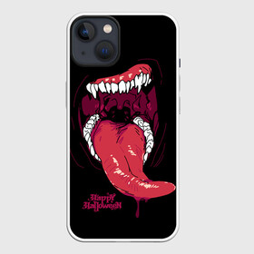 Чехол для iPhone 13 с принтом Пасть хищника ,  |  | day of the dead | dripping blood | fangs | happy halloween | holiday | long tongue | predator | teeth | день мертвых | длинный язык | зубы | капает кровь | клыки | праздник | хищник | хэллоуин