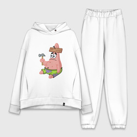 Женский костюм хлопок Oversize с принтом Патрик, патрик стар, патрик строитель ,  |  | patrick | patrick star | патрик | патрик мем | патрик сделал | патрик стар | патрик строитель