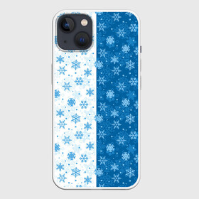 Чехол для iPhone 13 с принтом Снежинки (зимняя пора) ,  |  | Тематика изображения на принте: merry christmas | дед мороз | ёлка | зима | мороз | новый год | подарок | праздник | рождество | с новым годом | сантаклаус | снег | снеговик | снегурочка | снежинки | снежные узоры | узоры