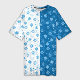 Платье-футболка 3D с принтом Снежинки (зимняя пора) ,  |  | merry christmas | дед мороз | ёлка | зима | мороз | новый год | подарок | праздник | рождество | с новым годом | сантаклаус | снег | снеговик | снегурочка | снежинки | снежные узоры | узоры