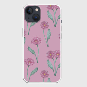 Чехол для iPhone 13 с принтом Розовые герберы на розовом фоне ,  |  | botanical illustration | flowers | gerberas | green | nature | pink | plants | print | spring | summer