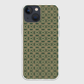Чехол для iPhone 13 mini с принтом Абстракция из зеленых квадратов ,  |  | abstraction | shapes | squares | абстракция | желтый | зеленый | квадраты | коричневый | молодежный | принт | узор | фигуры