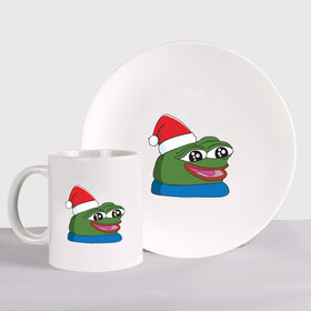 Набор: тарелка + кружка с принтом Pepe, pepe happy, Пепе хеппи, pepe happy new year , керамика | Кружка: объем — 330 мл, диаметр — 80 мм. Принт наносится на бока кружки, можно сделать два разных изображения. 
Тарелка: диаметр - 210 мм, диаметр для нанесения принта - 120 мм. | Тематика изображения на принте: frog pepe | happy | happy new year | mem | meme | peepo | pepe | pepe happy | pepe happy new year | лягушка пепе | лягушонок | лягушонок пепе | пепе хеппи | хеппи