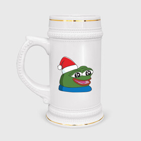 Кружка пивная с принтом Pepe, pepe happy, Пепе хеппи, pepe happy new year ,  керамика (Материал выдерживает высокую температуру, стоит избегать резкого перепада температур) |  объем 630 мл | Тематика изображения на принте: frog pepe | happy | happy new year | mem | meme | peepo | pepe | pepe happy | pepe happy new year | лягушка пепе | лягушонок | лягушонок пепе | пепе хеппи | хеппи