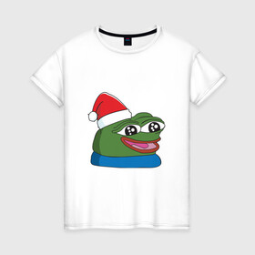 Женская футболка хлопок с принтом Pepe, pepe happy, Пепе хеппи, pepe happy new year , 100% хлопок | прямой крой, круглый вырез горловины, длина до линии бедер, слегка спущенное плечо | frog pepe | happy | happy new year | mem | meme | peepo | pepe | pepe happy | pepe happy new year | лягушка пепе | лягушонок | лягушонок пепе | пепе хеппи | хеппи