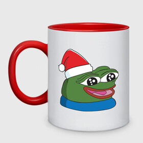 Кружка двухцветная с принтом Pepe, pepe happy, Пепе хеппи, pepe happy new year , керамика | объем — 330 мл, диаметр — 80 мм. Цветная ручка и кайма сверху, в некоторых цветах — вся внутренняя часть | frog pepe | happy | happy new year | mem | meme | peepo | pepe | pepe happy | pepe happy new year | лягушка пепе | лягушонок | лягушонок пепе | пепе хеппи | хеппи