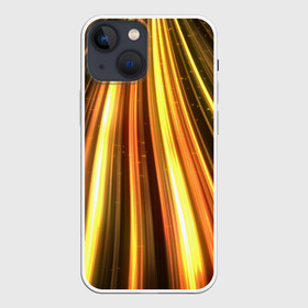 Чехол для iPhone 13 mini с принтом Vzlet ,  |  | желтый | лучи | неон | неоновый | оранжнвый | полосы