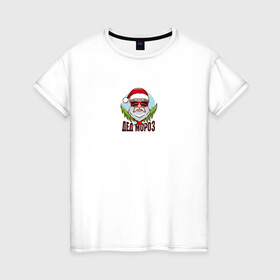 Женская футболка хлопок с принтом Крутой Дед Мороз , 100% хлопок | прямой крой, круглый вырез горловины, длина до линии бедер, слегка спущенное плечо | merry christmas | santa claus | борода | дед мороз | ели | елки | очки | рождество | санта клаус