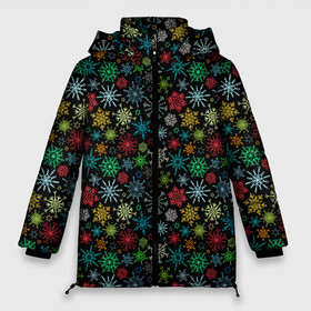 Женская зимняя куртка Oversize с принтом Разноцветные Снежинки , верх — 100% полиэстер; подкладка — 100% полиэстер; утеплитель — 100% полиэстер | длина ниже бедра, силуэт Оверсайз. Есть воротник-стойка, отстегивающийся капюшон и ветрозащитная планка. 

Боковые карманы с листочкой на кнопках и внутренний карман на молнии | merry christmas | дед мороз | ёлка | зима | мороз | новый год | подарок | праздник | рождество | с новым годом | сантаклаус | снег | снеговик | снегурочка | снежинки | снежные узоры | узоры