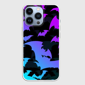 Чехол для iPhone 13 Pro с принтом ЛЕТУЧИЕ МЫШИ ХЕЛЛОУИН НЕОН   HALLOWEEN NEON ,  |  | Тематика изображения на принте: bats | bones | ghost | halloween | night | pumpkin | skull | кости | летучие мыши | ночь | приведение | призрак | скелет | тыква | хеллоуин | хоррор | хэллоуин