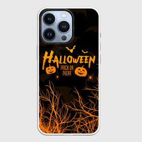 Чехол для iPhone 13 Pro с принтом HALLOWEEN FOREST BATS | ЛЕТУЧИЕ МЫШИ В ЛЕСУ ХЕЛЛОУИН ,  |  | bats | bones | ghost | halloween | pumpkin | skull | кости | летучие мыши | приведение | призрак | скелет | тыква | хеллоуин | хоррор | хэллоуин