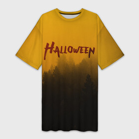 Платье-футболка 3D с принтом НОЧНОЙ ЛЕС В ХЕЛЛОУИН  FOREST HALLOWEEN BATS ,  |  | bats | bones | forest | ghost | halloween | pumpkin | skull | кости | лес | летучие мыши | приведение | призрак | скелет | тыква | хеллоуин | хоррор | хэллоуин