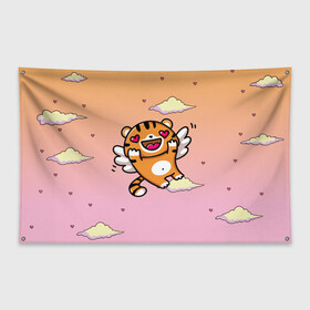 Флаг-баннер с принтом милый влюбленный тигренок , 100% полиэстер | размер 67 х 109 см, плотность ткани — 95 г/м2; по краям флага есть четыре люверса для крепления | 2022 | год тигра | новый год | новый год 2022 | символ года | тигр | тигренок | тигрица | тигры
