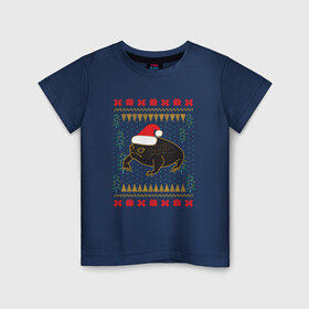 Детская футболка хлопок с принтом Рождественский свитер Жаба , 100% хлопок | круглый вырез горловины, полуприлегающий силуэт, длина до линии бедер | christmas | ugly sweater | африканская лягушка | дождевая лягушка | жаба | зима | зимний | лягушка | новый год | рождественский свитер | рождество | уродливый свитер | черная лягушка