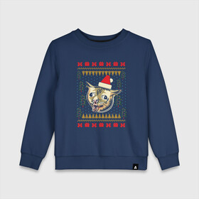 Детский свитшот хлопок с принтом Рождественский свитер кашляющий кот , 100% хлопок | круглый вырез горловины, эластичные манжеты, пояс и воротник | Тематика изображения на принте: christmas | coughing cat | ugly sweater | вечеринка | кашляющий кот | кот мем | котик | новогодние праздники | новый год | рождественский свитер | рождество | уродливый свитер