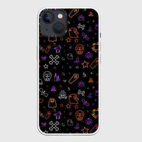 Чехол для iPhone 13 с принтом ХЕЛЛОУИН ПАТТЕРН НЕОН   HALLOWEEN NEON ,  |  | bats | bones | ghost | halloween | pumpkin | skull | кости | летучие мыши | приведение | призрак | скелет | тыква | хеллоуин | хоррор | хэллоуин