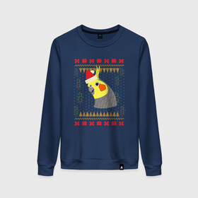 Женский свитшот хлопок с принтом Рождественский свитер Корелла , 100% хлопок | прямой крой, круглый вырез, на манжетах и по низу широкая трикотажная резинка  | christmas | cockatiel | parrot | ugly sweater | корелла | новогодние праздники | новый год | попугай | птица | рождественский свитер | рождество | уродливый свитер