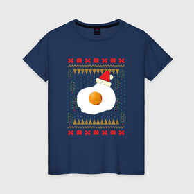 Женская футболка хлопок с принтом Рождественский свитер Кот яичница , 100% хлопок | прямой крой, круглый вырез горловины, длина до линии бедер, слегка спущенное плечо | christmas | party | ugly sweater | вечеринка | кот | кот мем | кот яичница | мемы | новогодние праздники | новый год | рождественский свитер | рождество | уродливый свитер