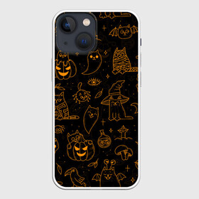 Чехол для iPhone 13 mini с принтом ХЕЛЛОУИН ПАТТЕРН КОТИКИ   HALLOWEEN KITTY ,  |  | bats | bones | cat | ghost | halloween | kitty | pumpkin | skull | spider | кости | кот | кошка | летучие мыши | паук | паутина | приведение | призрак | скелет | тыква | хеллоуин | хоррор | хэллоуин