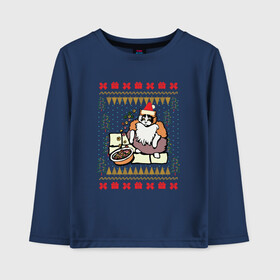 Детский лонгслив хлопок с принтом Рождественский свитер Котик с колечками , 100% хлопок | круглый вырез горловины, полуприлегающий силуэт, длина до линии бедер | christmas | fruit loops | loops | meme | ugly sweater | вечеринка | кот мем | котик | новый год | рождественский свитер | рождество | с фруктовыми колечками | уродливый свитер