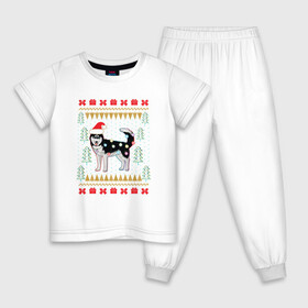 Детская пижама хлопок с принтом Рождественский свитер Хаски , 100% хлопок |  брюки и футболка прямого кроя, без карманов, на брюках мягкая резинка на поясе и по низу штанин
 | christmas | ugly sweater | вечеринка | новогодние праздники | новый год | рождественский свитер | рождество | сибирский хаски | собака | собачка | уродливый свитер | хаски