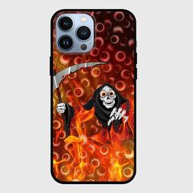 Чехол для iPhone 13 Pro Max с принтом Смерть всё видит ,  |  | halloween | глаза | коса | огонь | пламя | хэллоуин