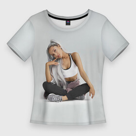 Женская футболка 3D Slim с принтом Спортивная Ариана ,  |  | ariana grande | pop | rap | rep | ариана гранде | исполнители | исполнитель | музыка | поп | попса | реп