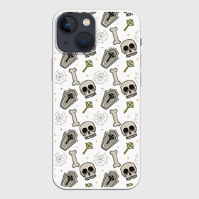 Чехол для iPhone 13 mini с принтом Patern Halloween 18 ,  |  | Тематика изображения на принте: 31 | bones | holiday | skull | spider | witches