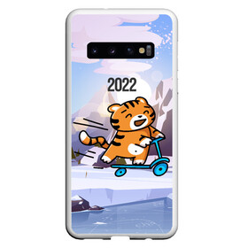 Чехол для Samsung Galaxy S10 с принтом Тигренок  на  самокате , Силикон | Область печати: задняя сторона чехла, без боковых панелей | 2022 | год тигра | новый год | новый год 2022 | символ года | тигр | тигренок | тигрица | тигры