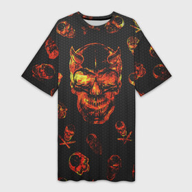 Платье-футболка 3D с принтом Огненные черепа  Carbon ,  |  | carbon | fire | halloween | nofun | skull | огненные черепа | хелоуин | череп в огне