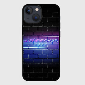 Чехол для iPhone 13 mini с принтом Cyberpunk 2077 | Neon ,  |  | Тематика изображения на принте: 2077 | cyberpunk | cyberpunk 2077 | neon | nofun | кирпич | надпись | надпись на стене