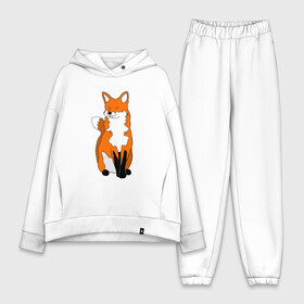 Женский костюм хлопок Oversize с принтом Хитрая лиса с довольной мордой ,  |  | animals | fox | red fox | животные | зверюшки | лесные животные | лиса | лисенок | лисица | лисичка | милые создания | мультяшные | няшные | рыжая лиса
