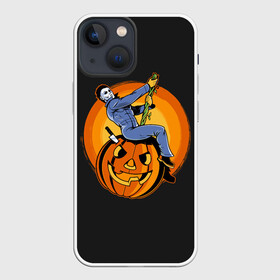 Чехол для iPhone 13 mini с принтом Тыква шар. Майкл ,  |  | Тематика изображения на принте: ball | halloween | jack | killer | knife | lamp | michael | myers | mystic | pumpkin | джека | лампа | майерс | майкл | мистика | нож | светильник | тыква | хэллоуин | шар